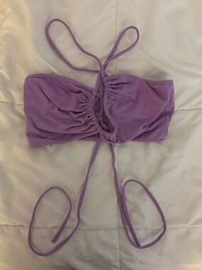 Lavender Criss Cross Lace Up Sling Basic Bow Tie Crop Top